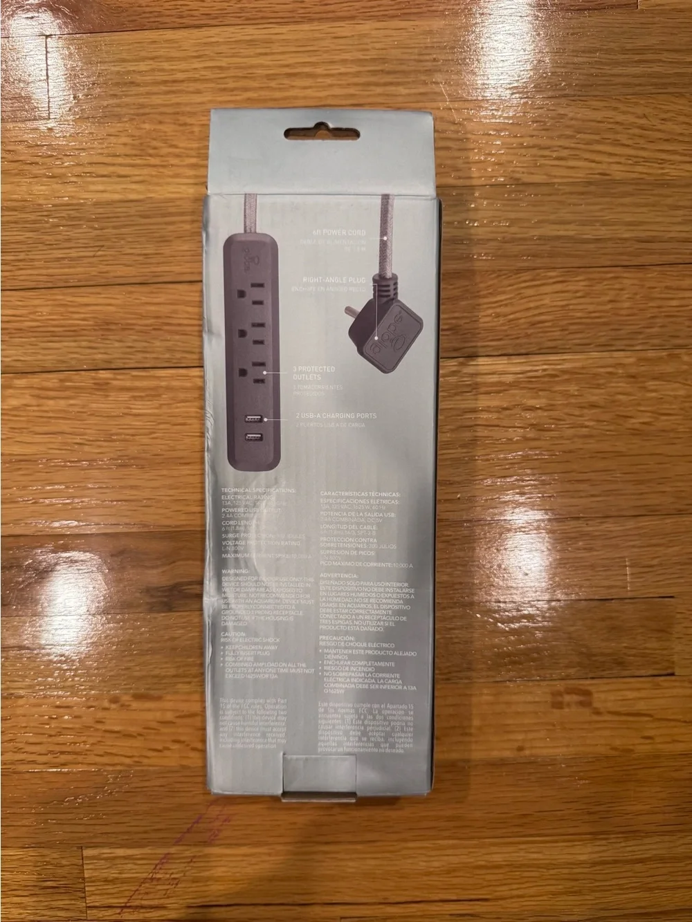 Globe Gray Designer Power Strip with Braided Cord and Dual USB Ports